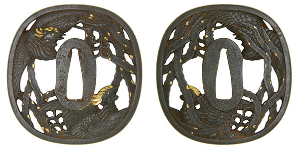 鍔 銘 松柏堂 砂川正吉(花押) 鳳凰透鍔 保存刀装具鑑定書