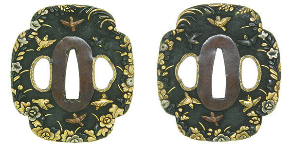 鍔 無銘 京金具師 秋草小禽図鍔 保存刀装具鑑定書