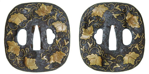 鍔 無銘 与四郎 桐葉図鍔