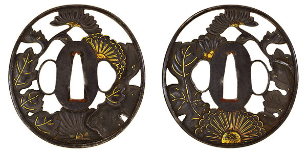 鍔 無銘 長州 枝菊透鍔 保存刀装具鑑定書