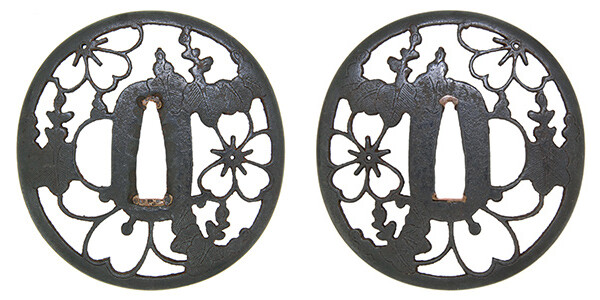 鍔 無銘 肥後 桐桜花透鍔 保存刀装具鑑定書