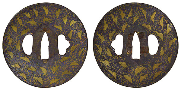 鍔 無銘 平安城象嵌 唐草文様図鍔 保存刀装具鑑定書