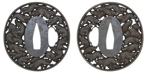 鍔 無銘 矢上派 群猪透鍔 保存刀装具鑑定書