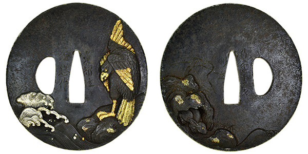 鍔 銘 東部住埋忠作 鷹之兎狩図鍔