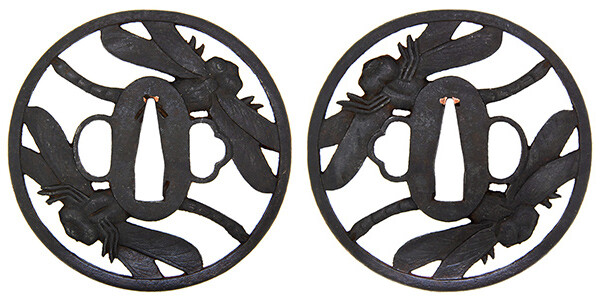 鍔 無銘 越前 二疋勝虫透鍔 保存刀装具鑑定書