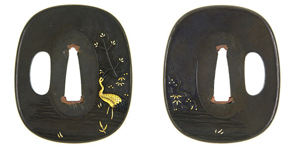 鍔 無銘 河野派 松鶴図鍔 保存刀装具鑑定書