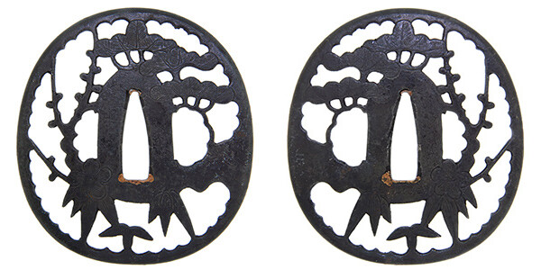 鍔 無銘 神吉 歳寒三友透鍔 保存刀装具鑑定書