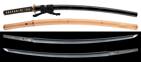 刀 備前国長船住横山祐春 安政五年二月日 附 七五三刻黒蠟色塗鞘打刀拵 保存刀剣鑑定書の販売