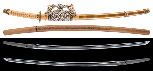 刀 無銘 伝 長船景光 附 金梨地菊紋散蒔絵鞘糸巻太刀拵 特別保存刀剣鑑定書 中古刀最上作 田野辺先生鞘書の販売