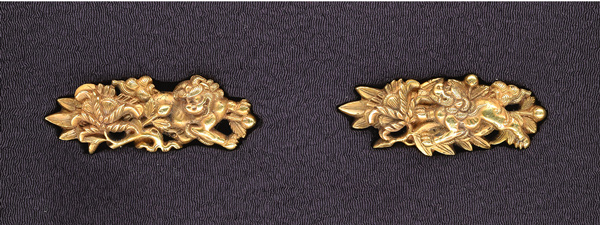 目貫 無銘 加賀後藤 牡丹獅子図目貫 保存刀装具鑑定書