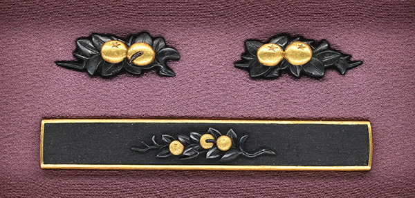 二所 無銘 顕乗 橘図二所物 目貫・小柄 保存刀装具鑑定書