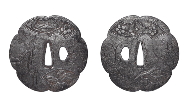 鍔 無銘 鎌倉 扇面散図鍔 保存刀装具鑑定書の販売