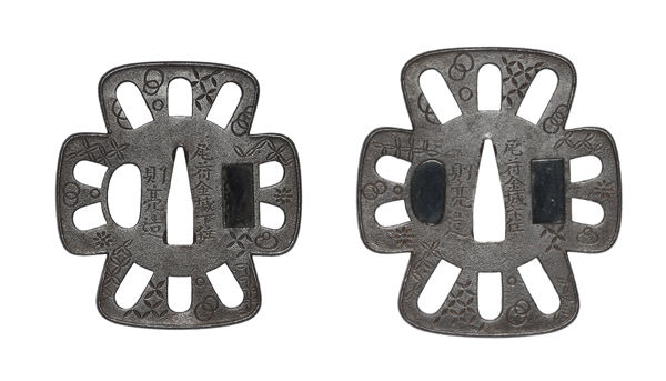 大小鍔 大小銘 尾府金城下住則亮造 七宝文車透大小鍔 特別保存刀装具鑑定書の販売