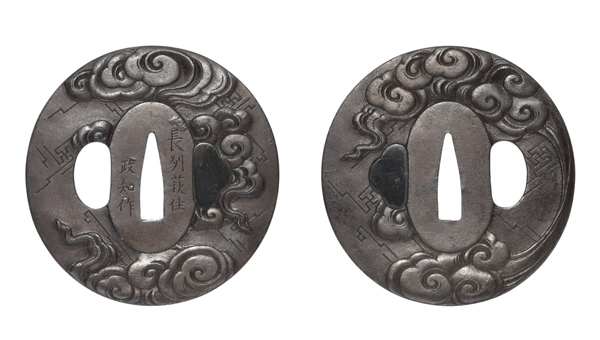 鍔 銘 長州萩住政知作 雷雲図鍔 特別保存刀装具鑑定書の販売